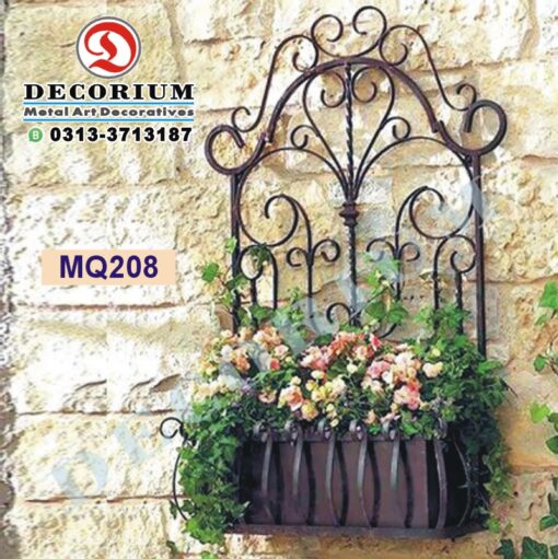 Vintage Wall-Mounted Planter with Iron Scrollwork