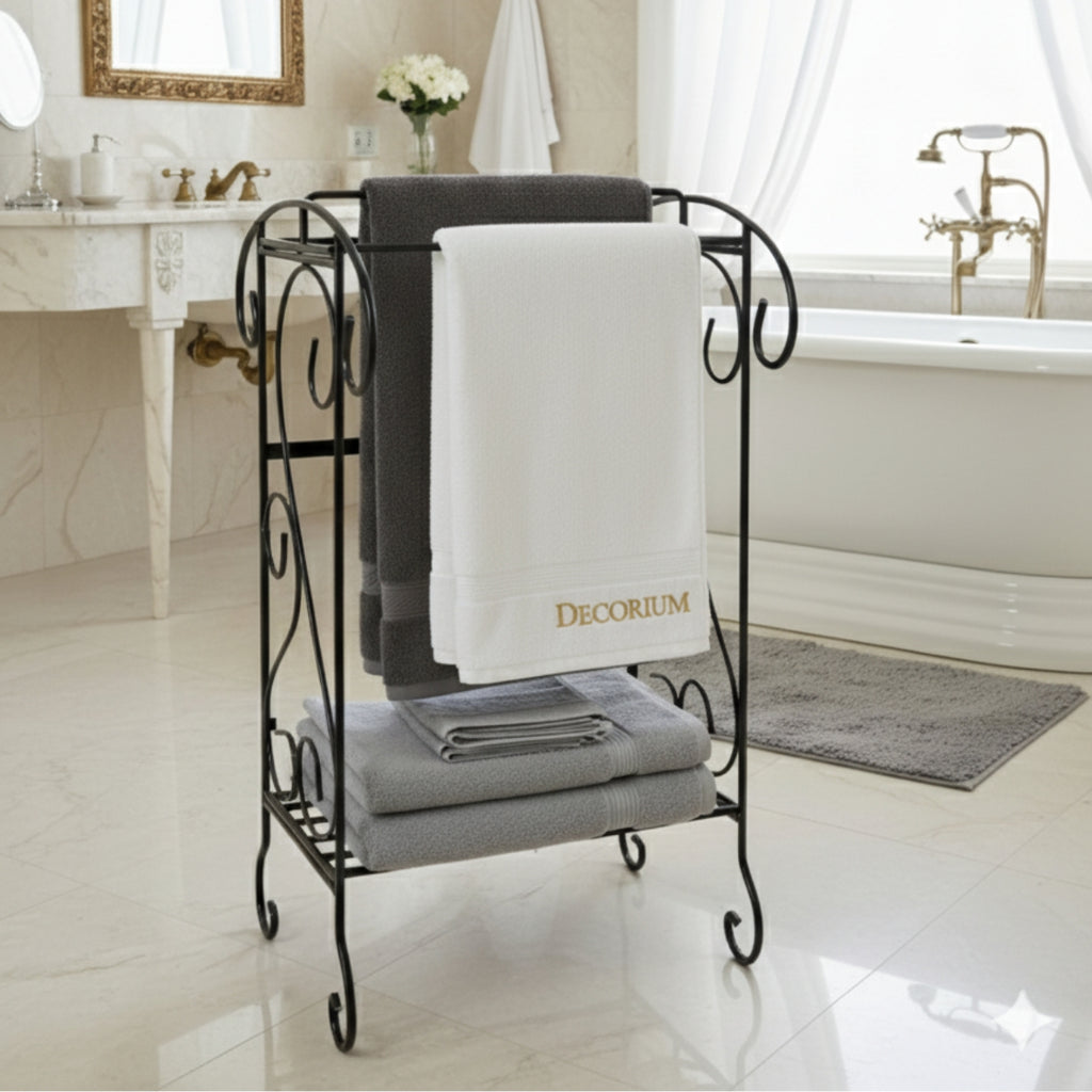 Towel stand in wrought iron