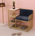 Metal shoe rack with velvet cushions