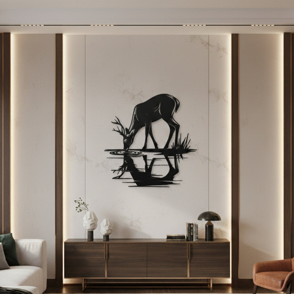 High Quality Metal Wall Decor Deer Drinking Water CNC Design