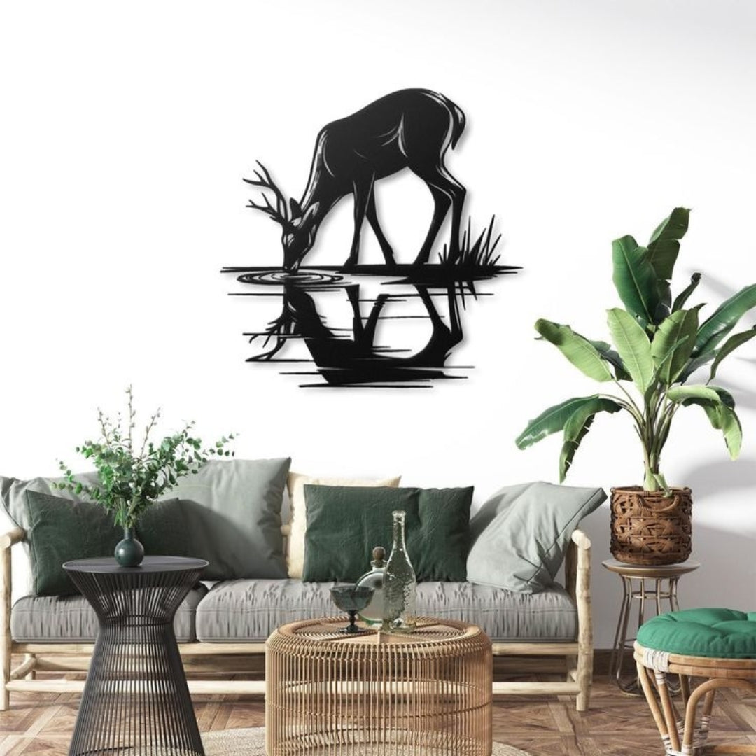 High Quality Metal Wall Decor Deer Drinking Water CNC Design