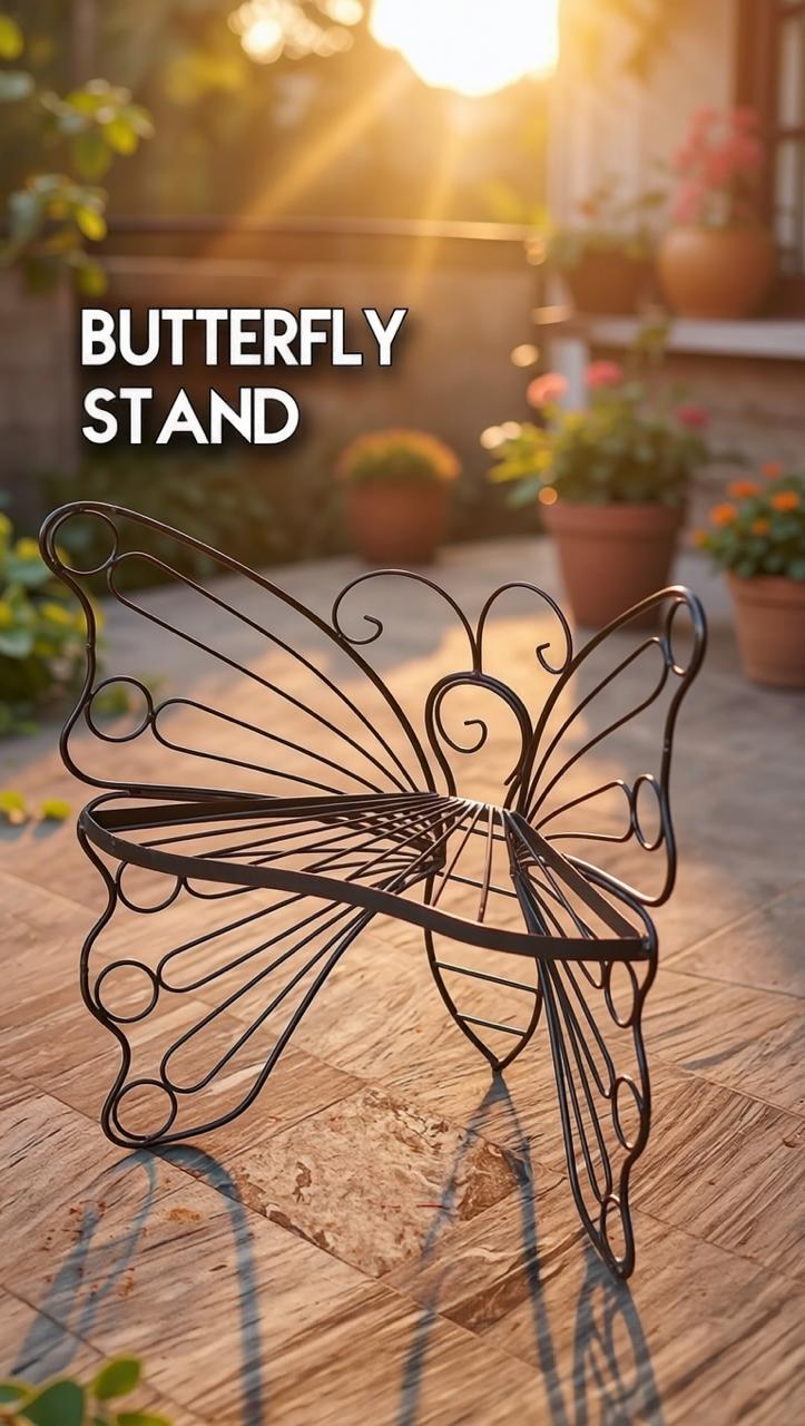 Butterfly Wrought iron planter stand